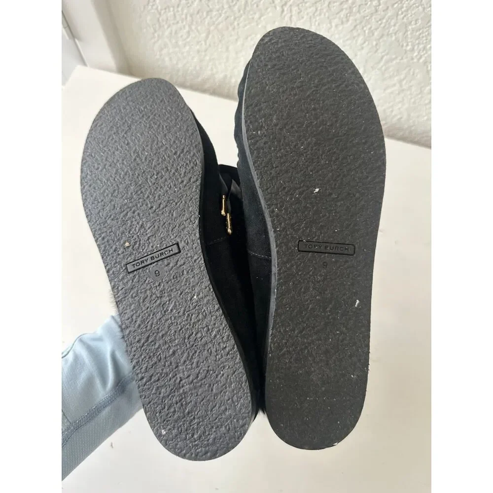 Tory Burch Aberdeen Shearling Suede Slippers Black Size 9